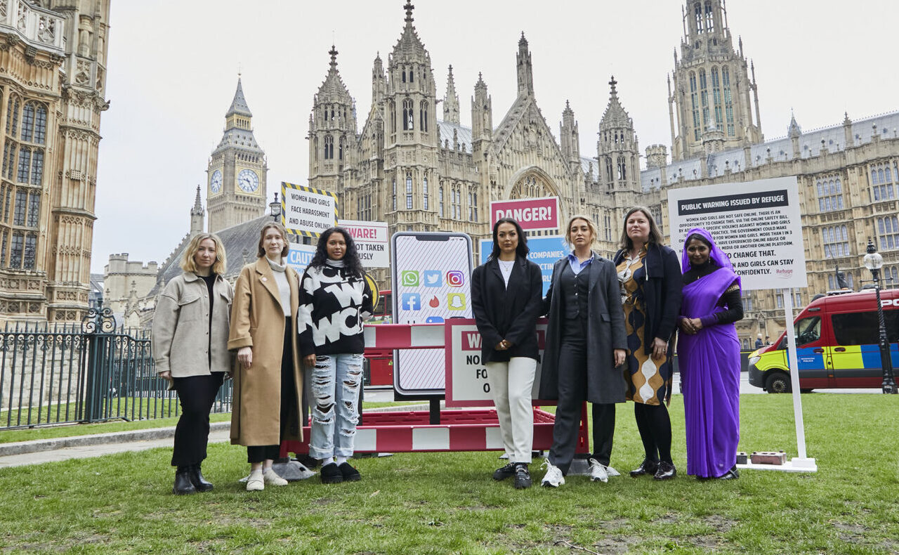 Campaigners outside the Houses of Parliament.
